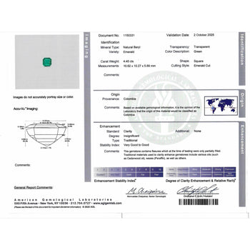 AGL Cert. 4.45 Carat Vivid Green Colombian Emerald Ring in 18K Gold – Assay Jewelers