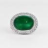 AGL Certified 10 Carat Cabochon Cut Minor Oil Emerald and Diamond Cluster Ring in 18K White Gold