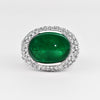 AGL Certified 10 Carat Cabochon Cut Minor Oil Emerald and Diamond Cluster Ring in 18K White Gold