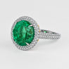 AGL Certified 15 Carat Round Cut Colombian Emerald and Diamond Halo Ring