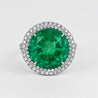 AGL Certified 15 Carat Round Cut Colombian Emerald and Diamond Halo Ring