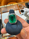 AGL Certified 15.78 Carat No Oil Emerald and Half Moon Cut Diamond Ring