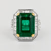AGL Certified 15.78 Carat No Oil Emerald and Half Moon Cut Diamond Ring