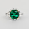 AGL Certify 3.52ct Cushion Colombian Emerald Half Moon Diamond Ring