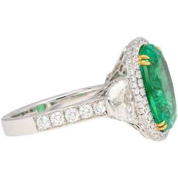 AGL Certified 7.36 Carat No Oil Cushion-Cut Colombian Emerald & Half Moon Cut Diamonds Ring – Assay Jewelers