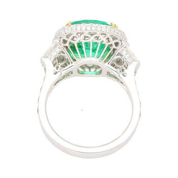 AGL Certified 7.36 Carat No Oil Cushion-Cut Colombian Emerald & Half Moon Cut Diamonds Ring – Assay Jewelers