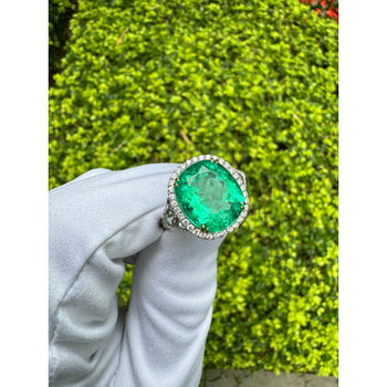 AGL Certified 7.36 Carat No Oil Cushion-Cut Colombian Emerald & Half Moon Cut Diamonds Ring – Assay Jewelers