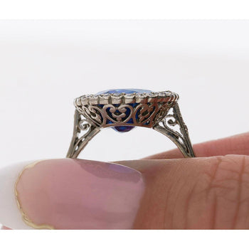 AGL Certified 7.76 Carat No Heat Burma Oval Blue Sapphire Vintage Edwardian Ring in Platinum – Assay Jewelers