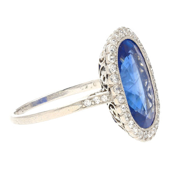 AGL Certified 7.76 Carat No Heat Burma Oval Blue Sapphire Vintage Edwardian Ring in Platinum – Assay Jewelers