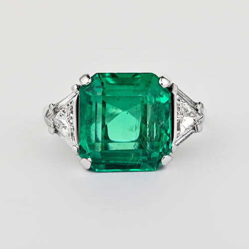AGL Certified 8.01 Carat No Oil Colombian Emerald Vintage Platinum Ring
