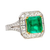 AGL Certified No Oil 2.54 Carat Colombian Emerald and Old French Cut Diamond Ring