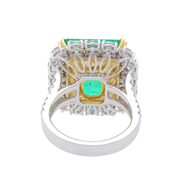 AGL GRS Certified 14.36 Carat Colombian Emerald & Diamond 18K Gold Cocktail Ring