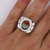 Ammolite & Diamond Halo in 14K White Gold Men's Statement Ring