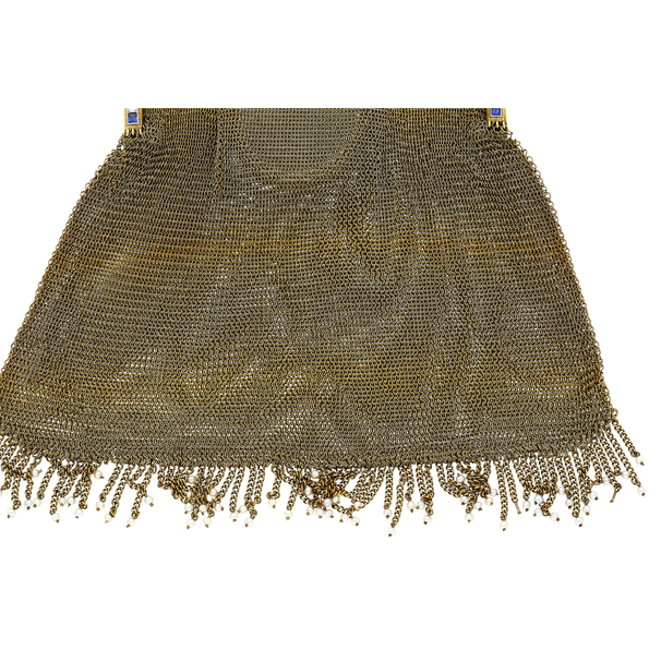 Antique Art Deco Evening Bag In 14k Gold, Platinum, Diamonds and Sapphires With Compact Mirror
