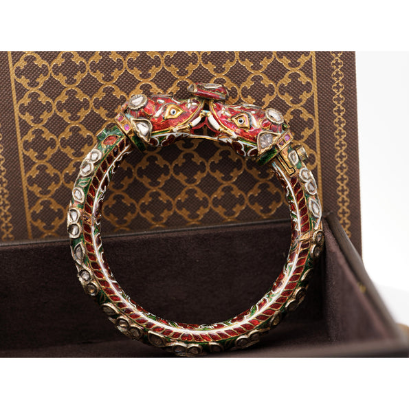 Antique Mughal Empire Indian Elephant Bangle Bracelet in 19k Yellow Gold