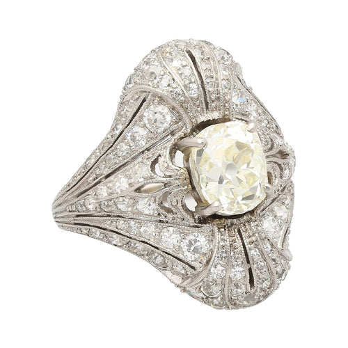 Art Deco 1.55 Carat Old European Cut Diamond Milgrain Filigree Platinum Ring