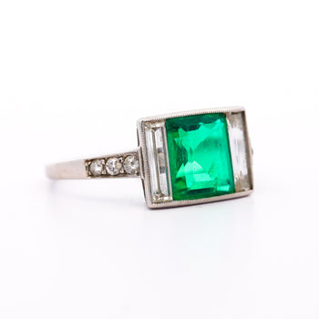 Art Deco 1.58 Carat No Oil Colombian Emerald & Diamond 3 Stone Platinum Ring – Assay Jewelers