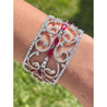 Art Deco 35 Carat Ruby & 11 Carat Diamond Filigree Floral Motif Bracelet in 18K White Gold