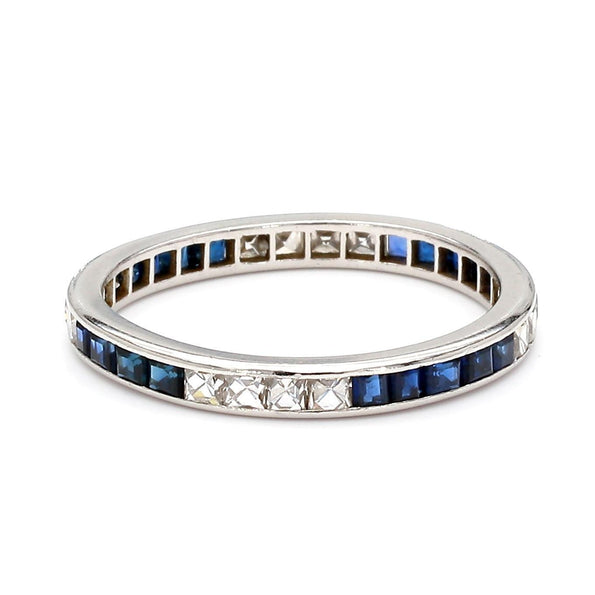 Art Deco French Cut Diamond & Sapphire Platinum Full Eternity Wedding Band Ring