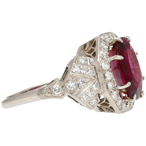 Art Deco GIA Cert. 4.35 Carat No Heat Spinel Vintage Platinum Ring
