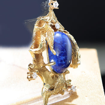Art Deco Lapis Lazuli and Diamond 18K Yellow Gold Brooch Pendant – Assay Jewelers