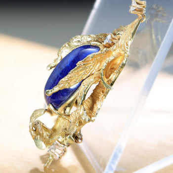Art Deco Lapis Lazuli and Diamond 18K Yellow Gold Brooch Pendant – Assay Jewelers