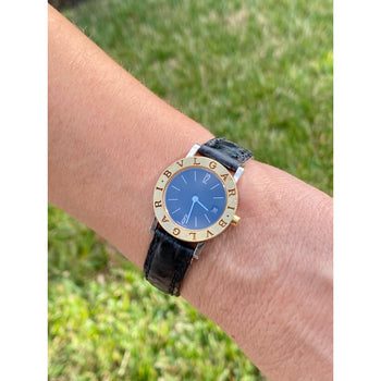 Montre-bracelet classique Bvlgari BB26 SGLD à bracelet en cuir noir – Assay Jewelers