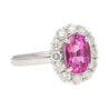 CGTL Certified 3.96 Carat Oval Cut Pink Sapphire and Diamond Halo Ring in 18k White Gold