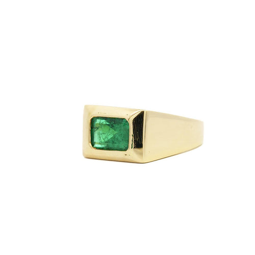 Carat Emerald-Cut Emerald Mens Ring in 18K Gold
