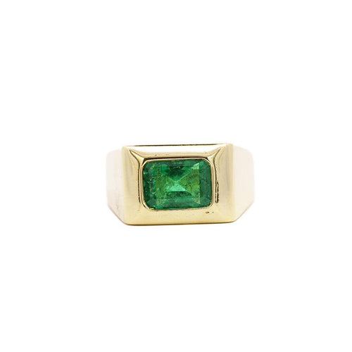 Carat Emerald-Cut Emerald Mens Ring in 18K Gold