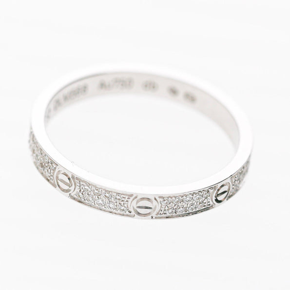 Cartier Love 18K White Gold Full Diamond Pavé Screw Motif Wedding Band Ring