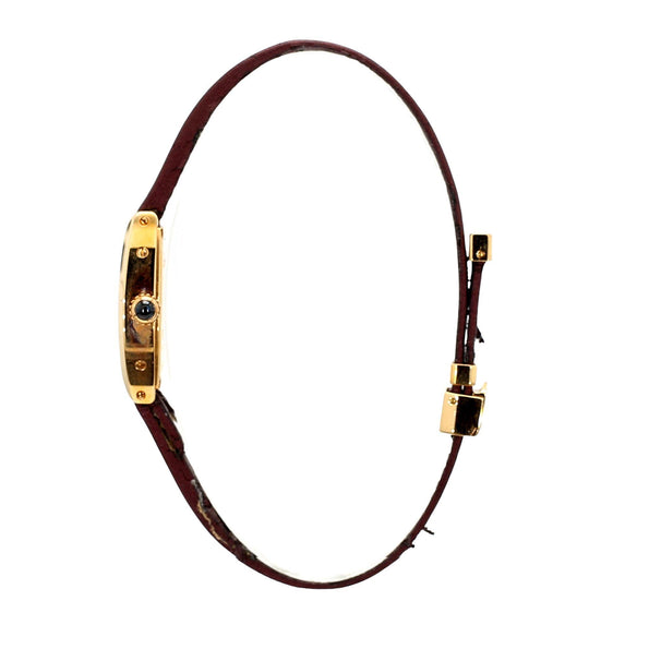 Cartier Mini Tonneau Lanieres 2592 18K Rose Gold Burgundy Strap Quartz Watch