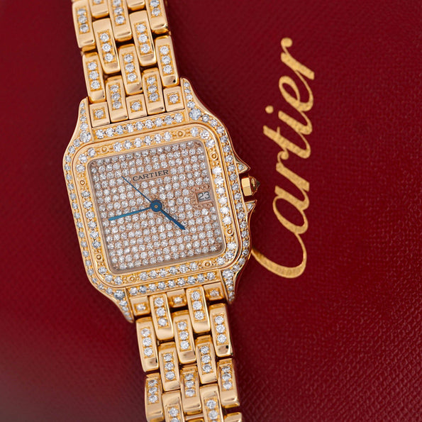 Cartier Panthere Full Factory Diamond 27mm 18K Gold Watch Ref 008133