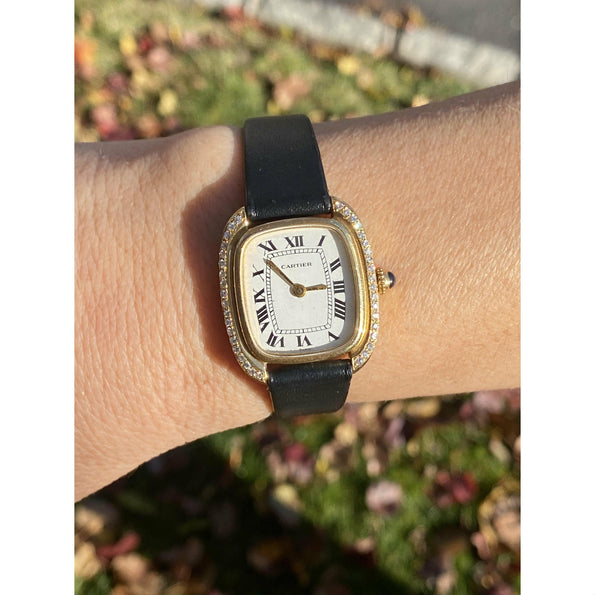 Cartier Paris Gondole 18K Gold Diamond Bezel White Dial Manual Wind Watch