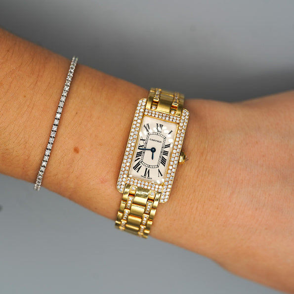 Cartier Tank 1710 Américaine Diamond Bezel Quartz 18K Gold Watch