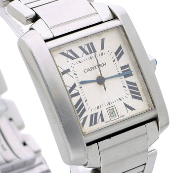Cartier Tank Francaise 2302 Large Steel Guilloche Roman Dial Blue Hands Watch – Assay Jewelers