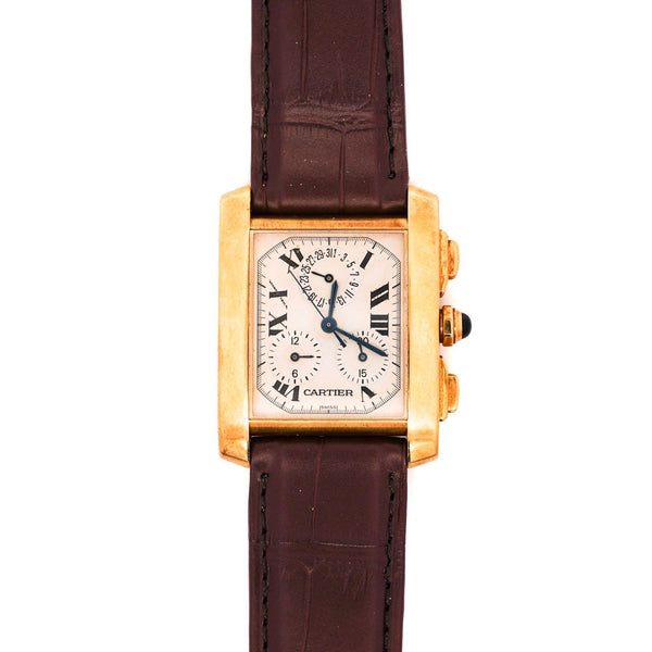 Cartier Tank Francaise Chronograph XL 1830 18K Gold Leather Watch
