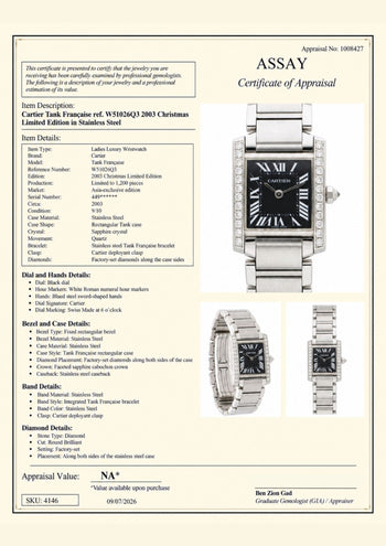 Cartier Tank Française W51026Q3 Diamond Black Dial Limited Edition Watch – Assay Jewelers