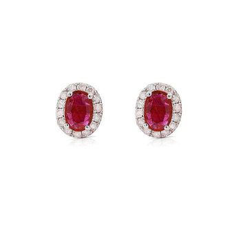 Certified 1 Carat Ruby Diamond Halo Stud Earring in 14K – Assay Jewelers
