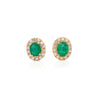 Certified Oval Cut Emerald & Diamond Halo Stud Earring in 14K Gold