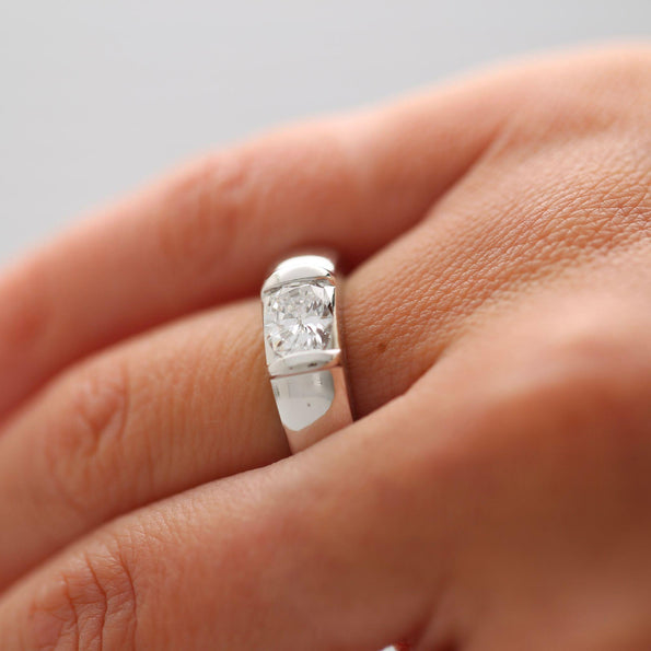 Chaumet Paris GIA Certified Cushion Cut Diamond 18K White Gold Tension Set Ring
