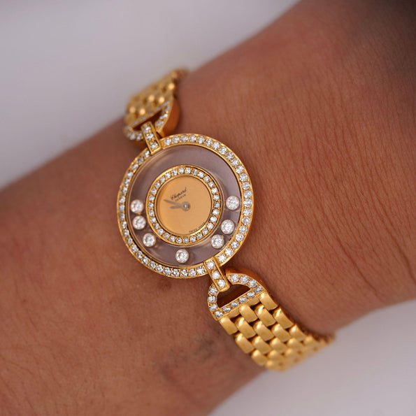 Chopard Happy Diamonds 22.05 Carat Diamond Ref 4097 Bezel 18K Yellow Gold Watch