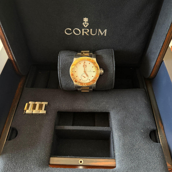 Corum Romulus 18K Rose Gold 2-Tone Champagne White Dial 42mm Watch Full Set