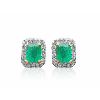 Emerald Cut Colombian Emerald Stud Earrings in 18k white and yellow gold – Assay Jewelers