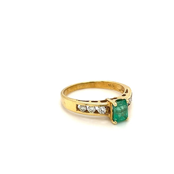 Emerald Cut Natural Emerald and Channel Set Diamond in 18k Yellow Gold Ring – Assay Jewelers