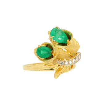 Emerald Diamond 18K Gold Floral Blossom Matte Finish Ring – Assay Jewelers