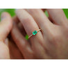 Emerald & Diamond Ribbed Shank Thin Stacking Ring 18K Gold