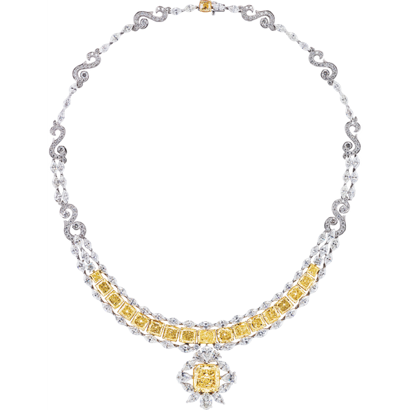 Extraordinary GIA Certified 50 Carat Fancy Yellow Diamond Necklace in 18K Gold