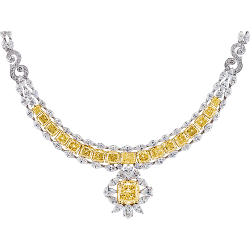 Extraordinary GIA Certified 50 Carat Fancy Yellow Diamond Necklace in 18K Gold