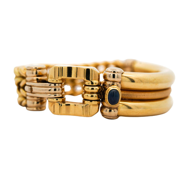 Fracarri Signed 18K Gold Half Bangle Half Chain Bracelet Sapphire Clasp